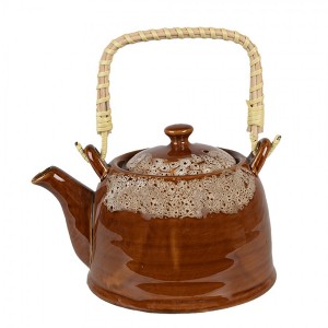 Hnědobílá porcelánová konvička na čaj - 14*12*12 cm / 0,75L