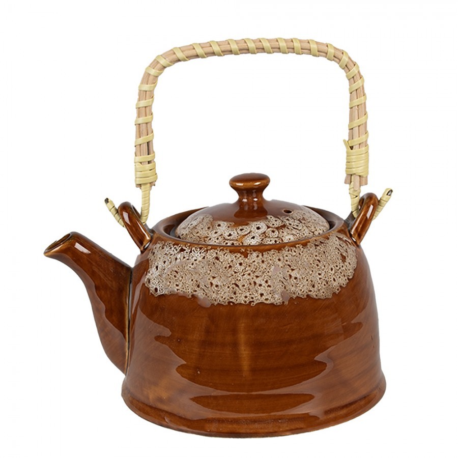 Hnědobílá porcelánová konvička na čaj - 14*12*12 cm / 0,75L