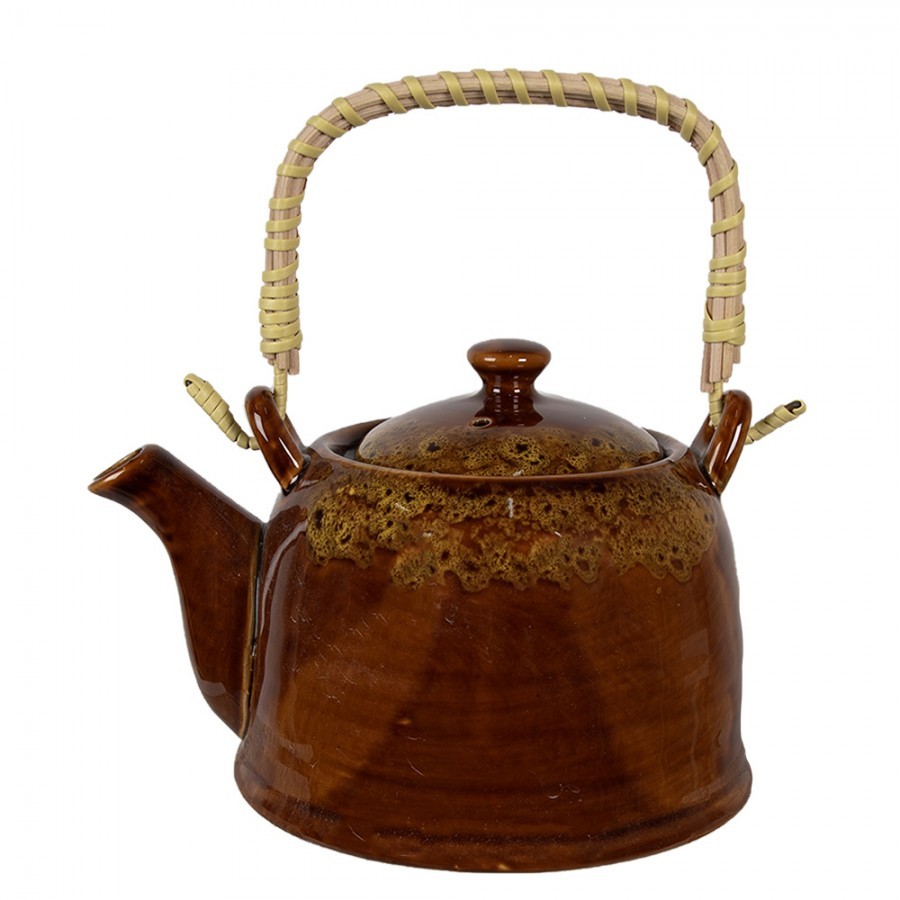 Hnědožlutá porcelánová konvička na čaj - 14*12*12 cm / 0,75L Clayre & Eef