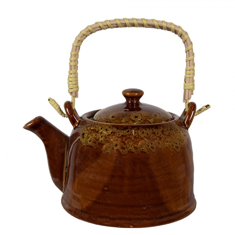Hnědožlutá porcelánová konvička na čaj - 14*12*12 cm / 0,75L