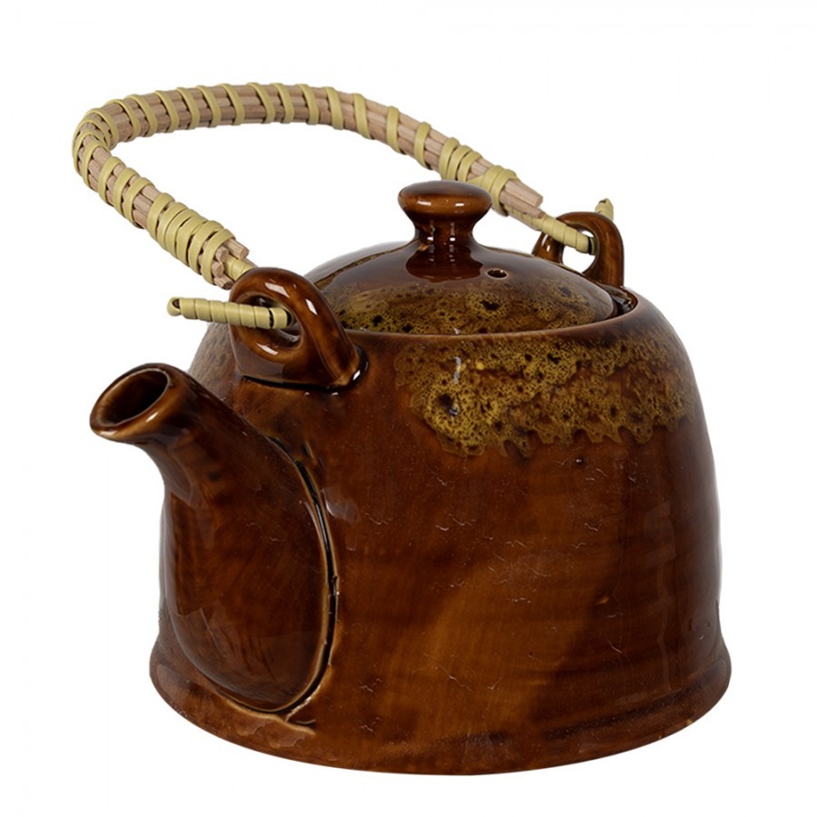 Hnědožlutá porcelánová konvička na čaj - 14*12*12 cm / 0,75L