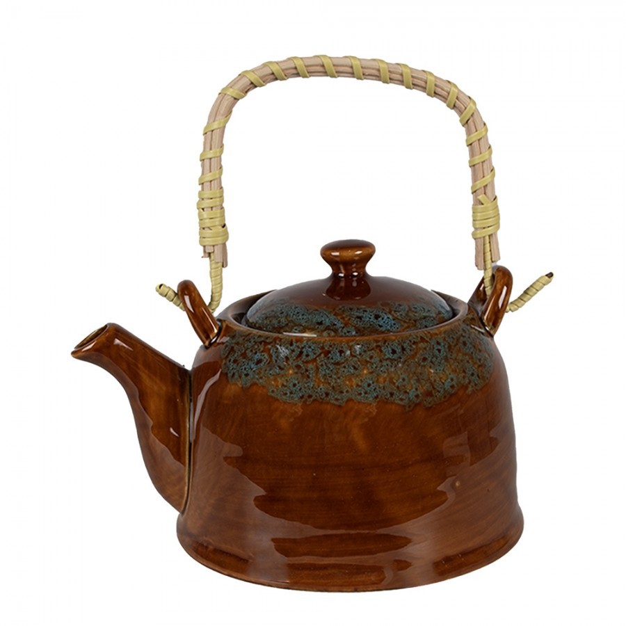Hnědomodrá porcelánová konvička na čaj - 14*12*12 cm / 0,75L Clayre & Eef