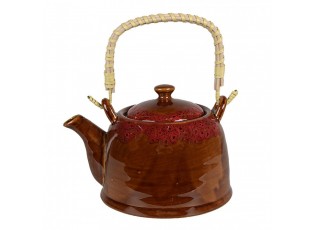 Hnědočervená porcelánová konvička na čaj - 14*12*12 cm / 0,75L
