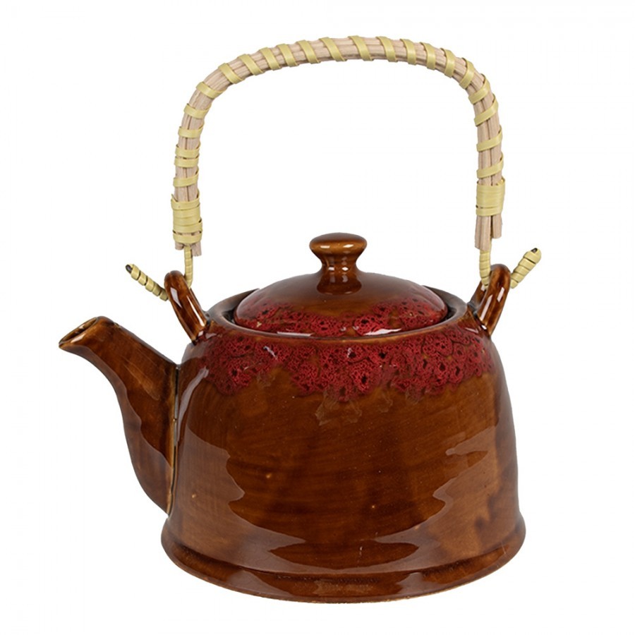 Hnědočervená porcelánová konvička na čaj - 14*12*12 cm / 0,75L