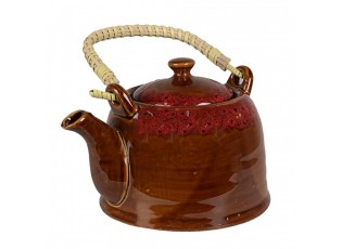 Hnědočervená porcelánová konvička na čaj - 14*12*12 cm / 0,75L