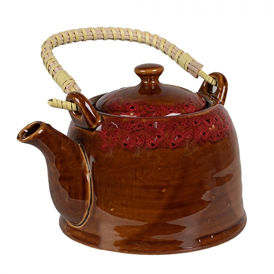 Hnědočervená porcelánová konvička na čaj - 14*12*12 cm / 0,75L