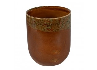 Hnědozelený keramický kalíšek na čaj - ∅ 7*8 cm / 0,15L