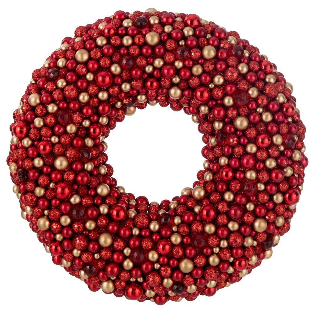 Červeno-zlatý dekorativní věnec z malých ozdob Balls - 50*9*50cm J-Line by Jolipa