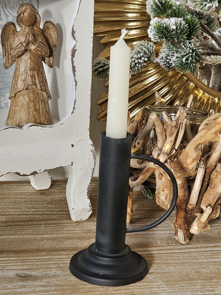 Černý antik kovový svícen na úzkou svíčku Ariana black - 9*11*15 cm