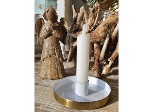 Bílo - zlatý antik kovový svícen Marrakech white - Ø 10*3 cm