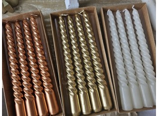 Set 4ks měděná metalická úzká kroucená svíčka Twist copper - Ø 2*20cm 