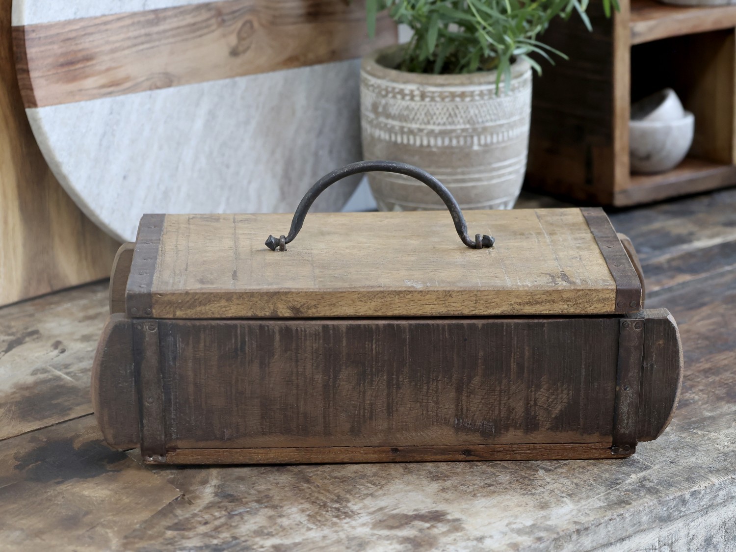 Dřevěná přírodní retro bedýnka s víkem Brick old - 30*14*10 cm