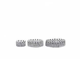 Set 3ks zinkový antik kovový svícen Lace Crown - Ø 4,5*2,5 / Ø 8*3/ Ø 10*3cm