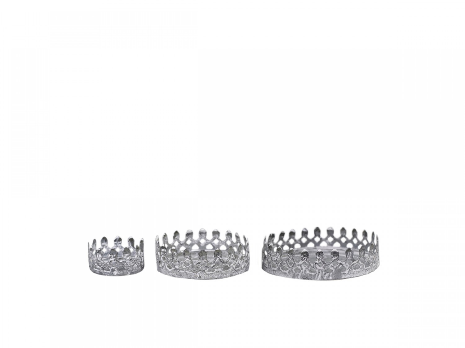 Set 3ks zinkový antik kovový svícen Lace Crown - Ø 4,5*2,5 / Ø 8*3/ Ø 10*3cm