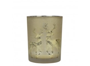 Zlatý skleněný svícen s jeleny Dancing Deer S - 7*7*8cm
