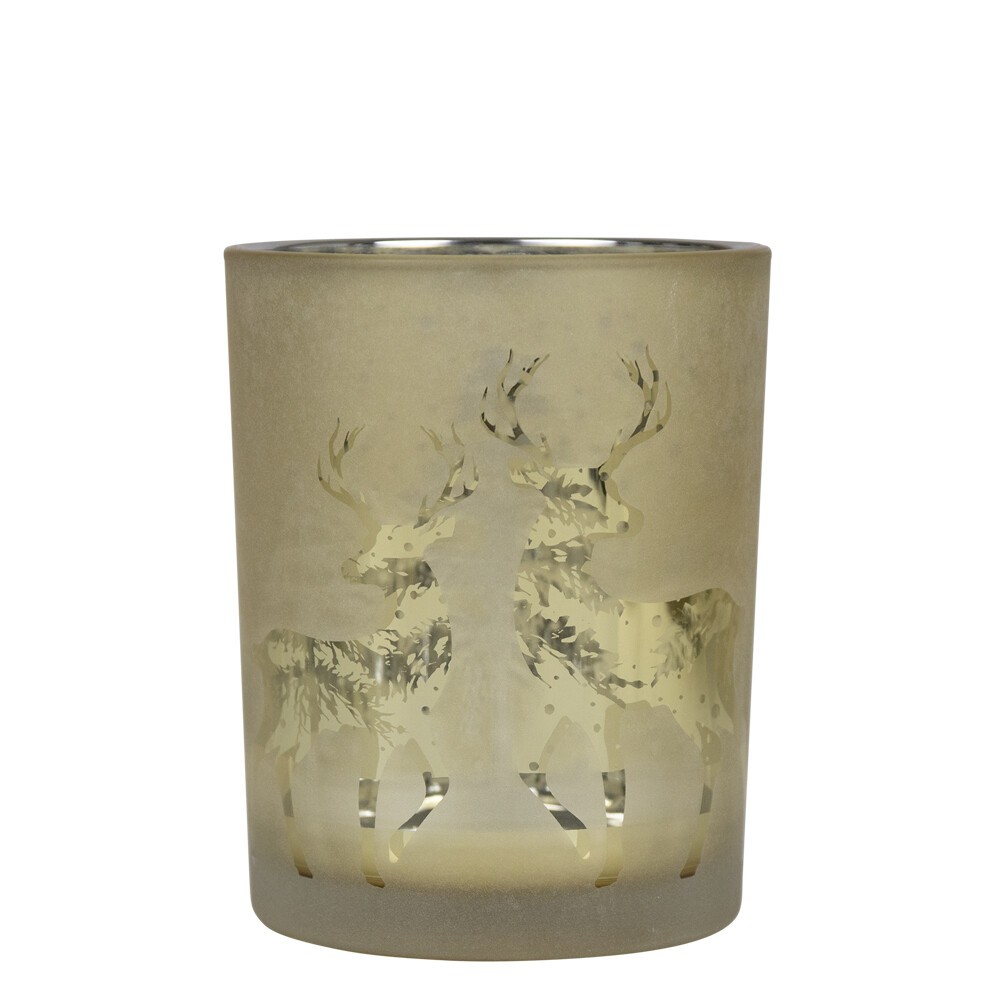 Zlatý skleněný svícen s jeleny Dancing Deer S - 7*7*8cm Mars & More