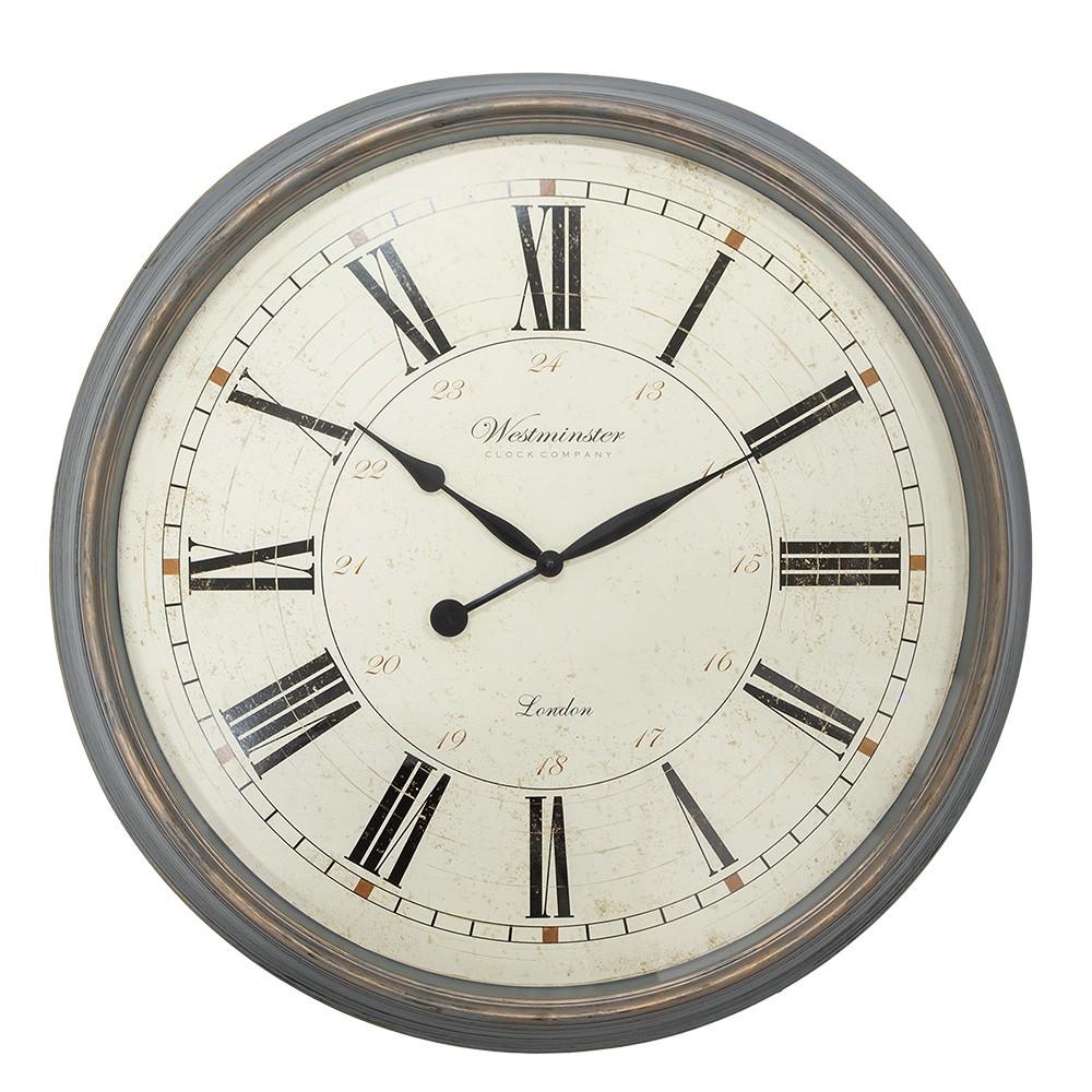 Šedo-béžové antik nástěnné hodiny Willi - Ø 76*6 cm / 1*AA Clayre & Eef