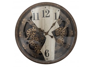 Hnědo-béžové nástěnné hodiny s ozubenými kolečky - Ø 76*10 cm / 3*AA