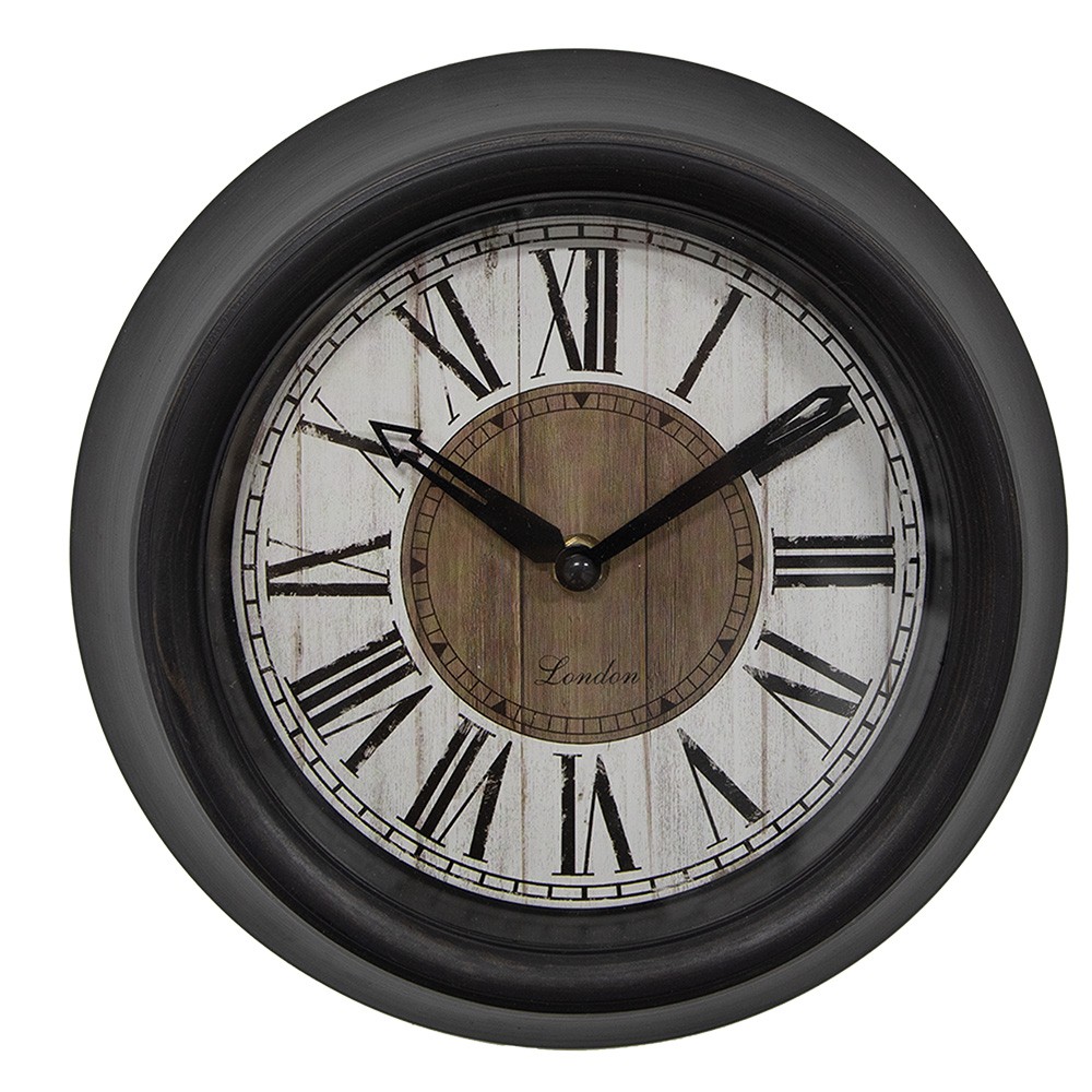 Hnědo-černé nástěnné hodiny London - Ø 23*5 cm / 1*AA Clayre & Eef