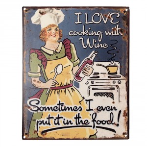 Nástěnná kovová cedule I Love Cooking With Wine - 20*1*25 cm