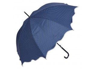 Modrý deštník pro dospělé s puntíky a vlnitým okrajem - Ø 98 cm