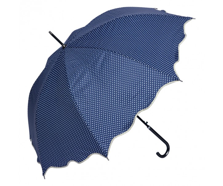 Modrý deštník pro dospělé s puntíky a vlnitým okrajem - Ø 98 cm