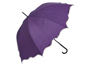 Fialový deštník pro dospělé s puntíky a vlnitým okrajem - Ø 98 cm