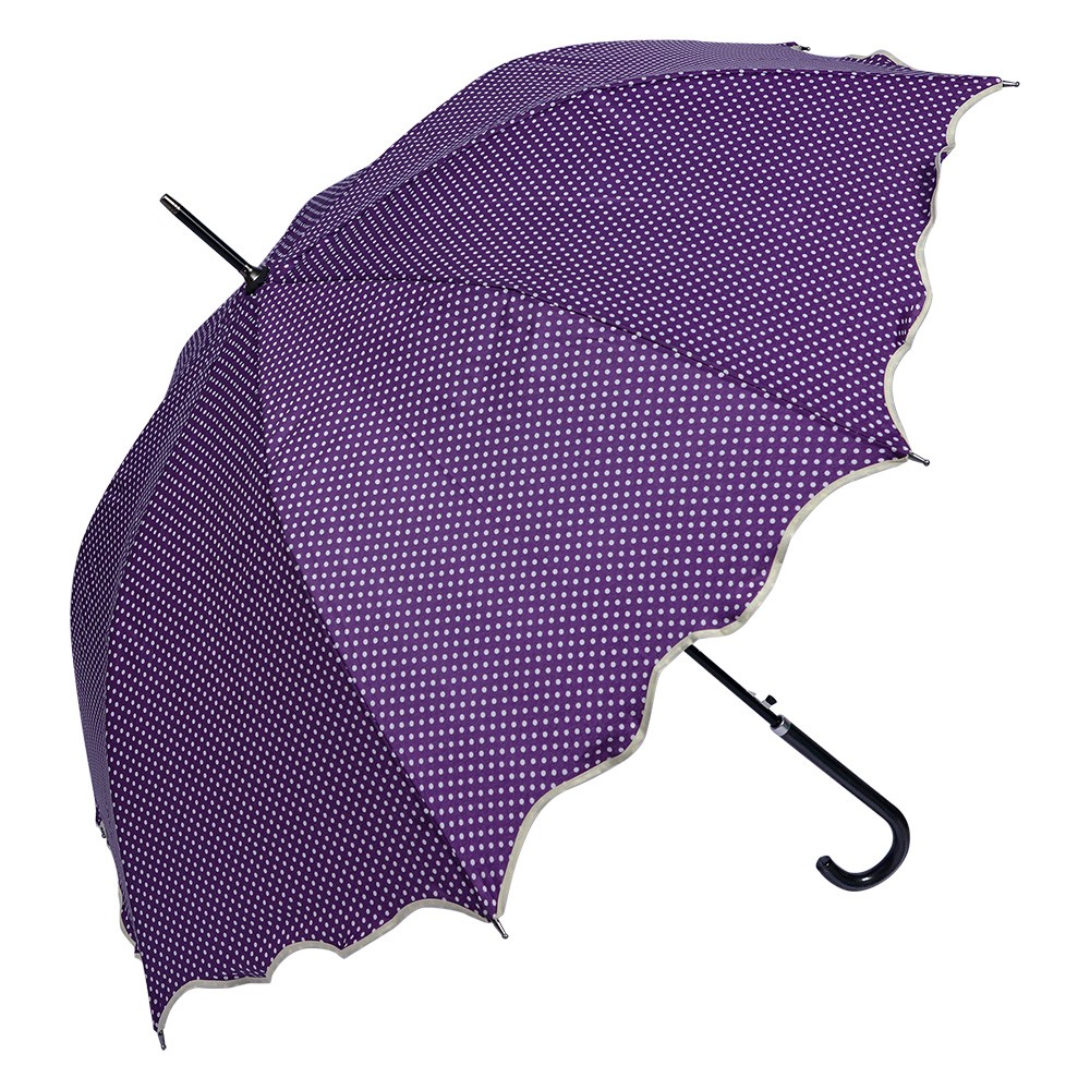 Fialový deštník pro dospělé s puntíky a vlnitým okrajem - Ø 98 cm Clayre & Eef