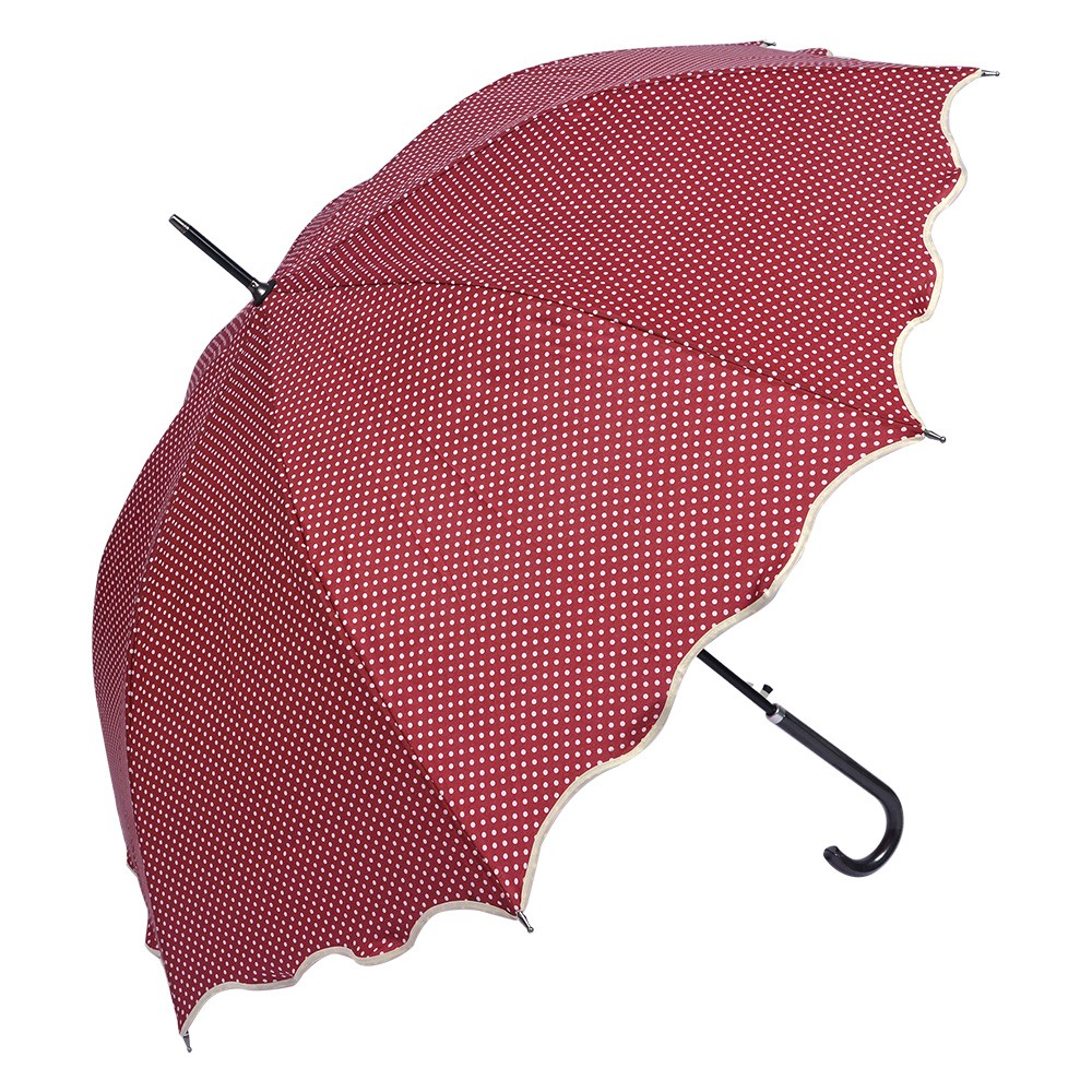 Červený deštník pro dospělé s puntíky a vlnitým okrajem - Ø 98 cm Clayre & Eef