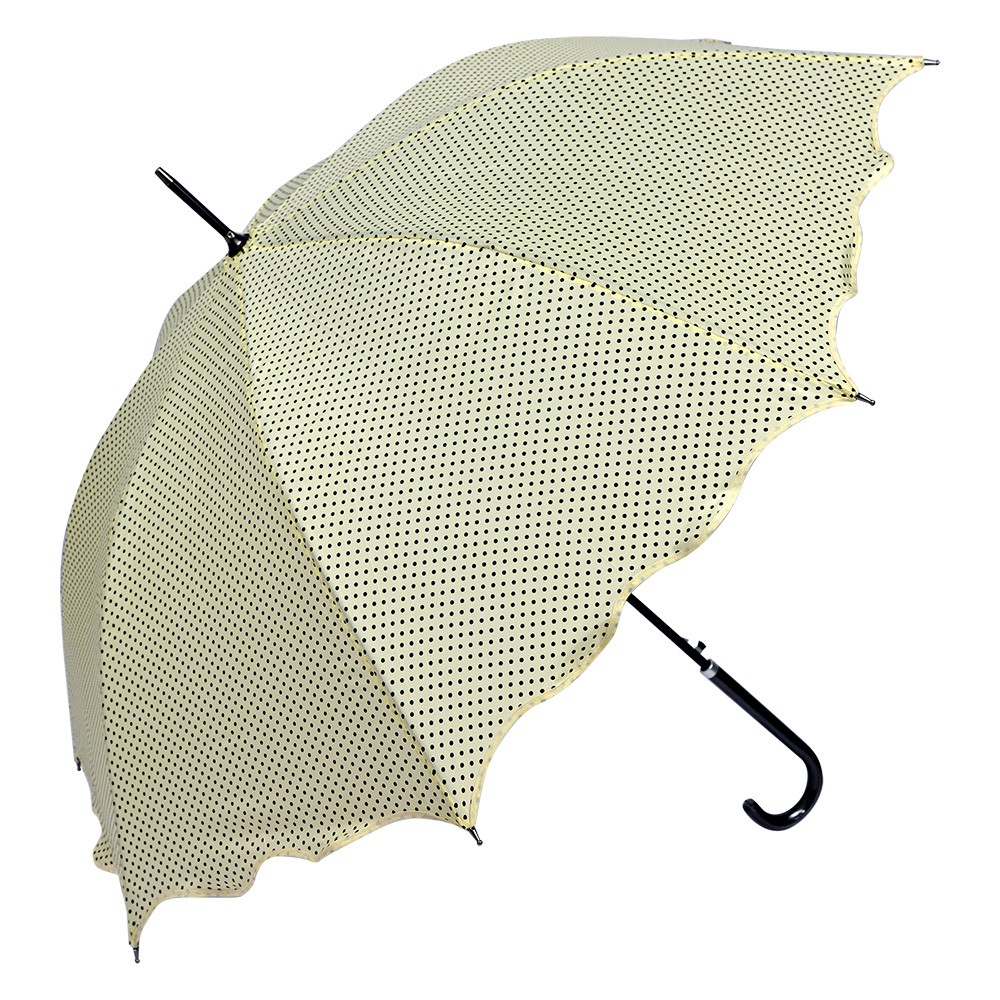 Béžový deštník pro dospělé s puntíky a vlnitým okrajem - Ø 98 cm Clayre & Eef