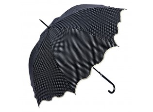 Černý deštník pro dospělé s puntíky a vlnitým okrajem - Ø 98 cm