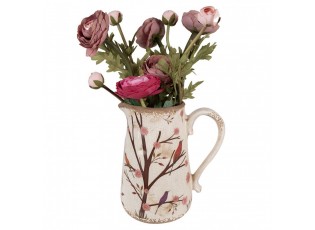 Béžový keramický džbán s květy a ptáčky Birdie L - 21*15*23 cm