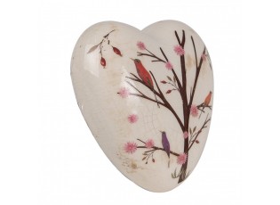 Dekorace vintage srdce s květy a ptáčky Birdie - 12*12*4 cm