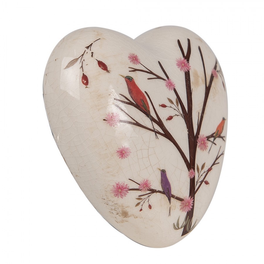 Dekorace vintage srdce s květy a ptáčky Birdie - 12*12*4 cm