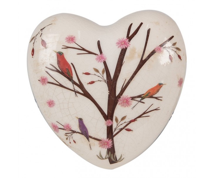 Dekorace vintage srdce s květy a ptáčky Birdie - 12*12*4 cm