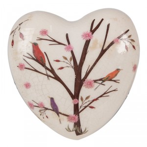 Dekorace vintage srdce s květy a ptáčky Birdie - 12*12*4 cm