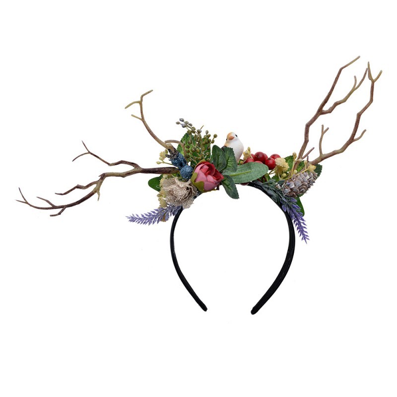 Dívčí čelenka do vlasů s květy, ptáčkem a větvičkami JZHB0131