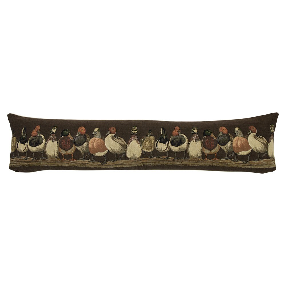 Hnědý gobelinový dlouhý polštář s kachnami Ducks - 90*15*20cm Mars & More