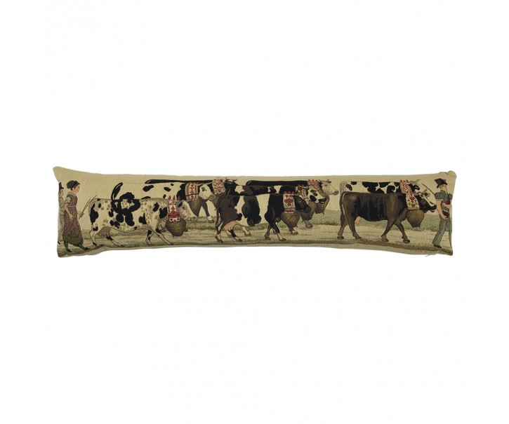 Béžový gobelinový dlouhý polštář s krávami Cowbell - 90*15*20cm