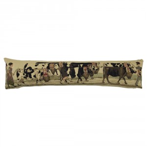Béžový gobelinový dlouhý polštář s krávami Cowbell - 90*15*20cm