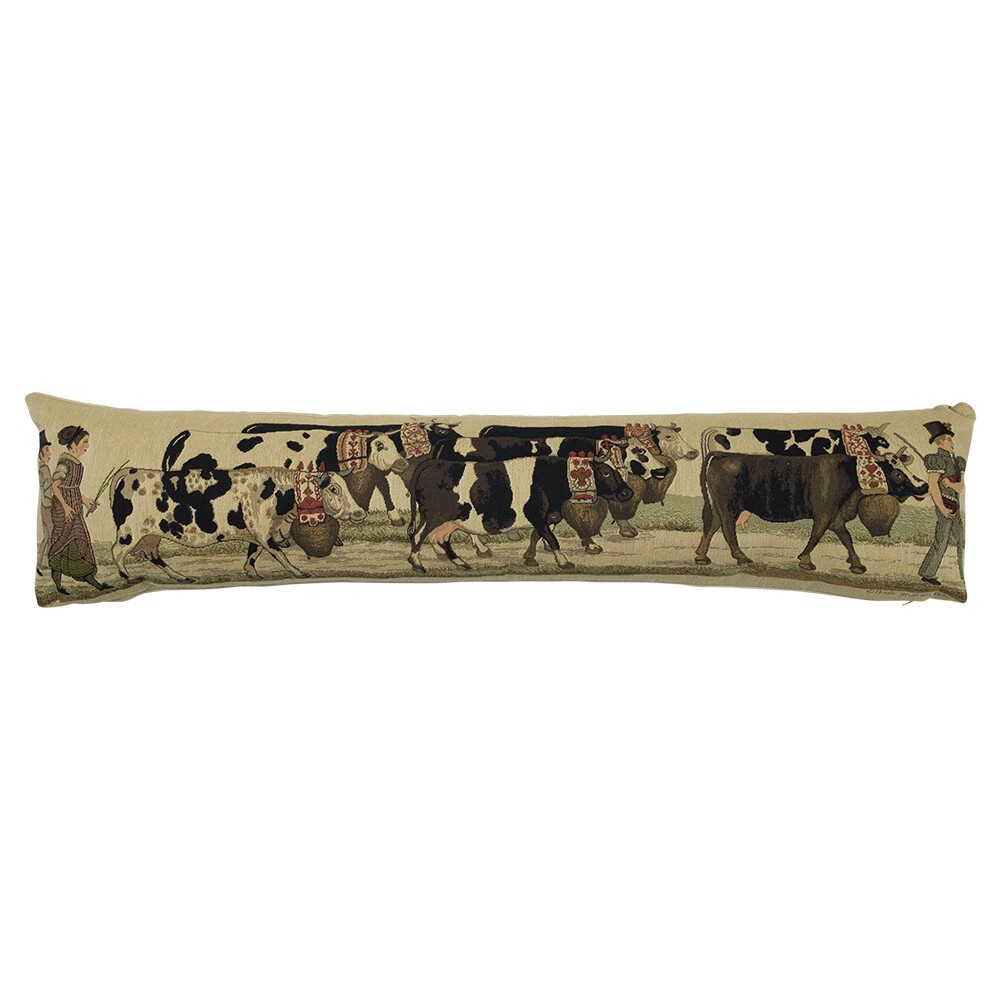 Béžový gobelinový dlouhý polštář s krávami Cowbell - 90*15*20cm