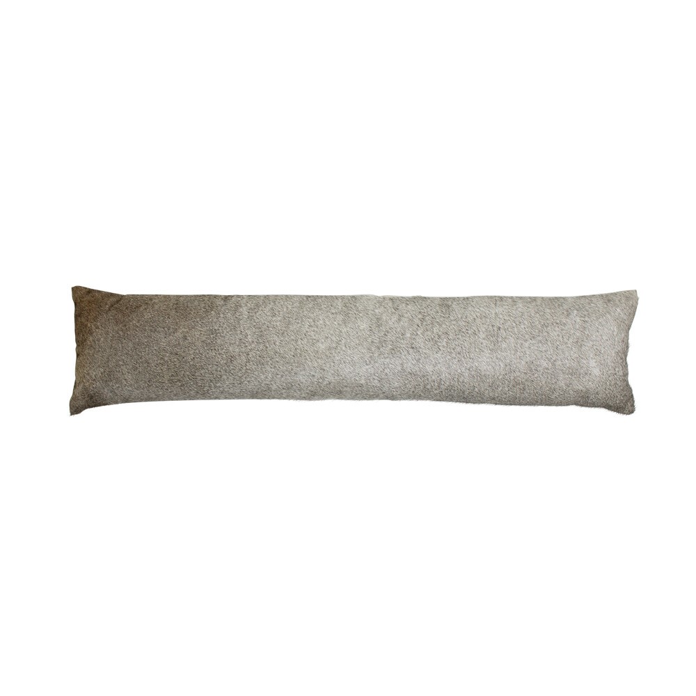 Šedý kožený dlouhý polštář z hovězí kůže Cow grey - 90*20*10cm