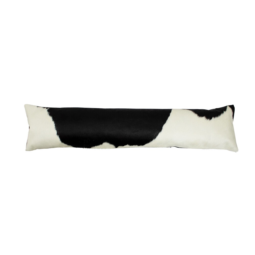 Bílo-černý kožený dlouhý polštář z hovězí kůže Cow black - 90*20*10cm Mars & More