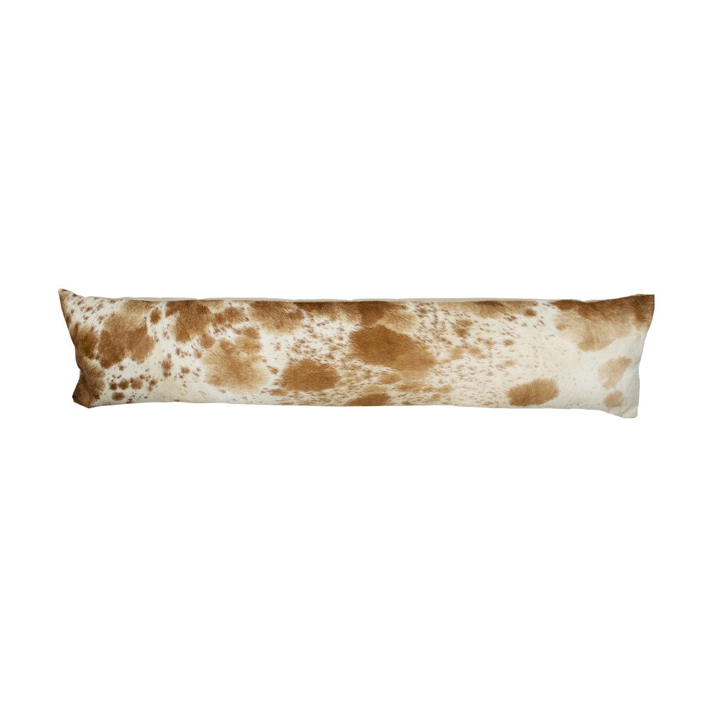 Bílo-hnědý kožený dlouhý polštář z hovězí kůže Cow brown - 90*20*10cm Mars & More