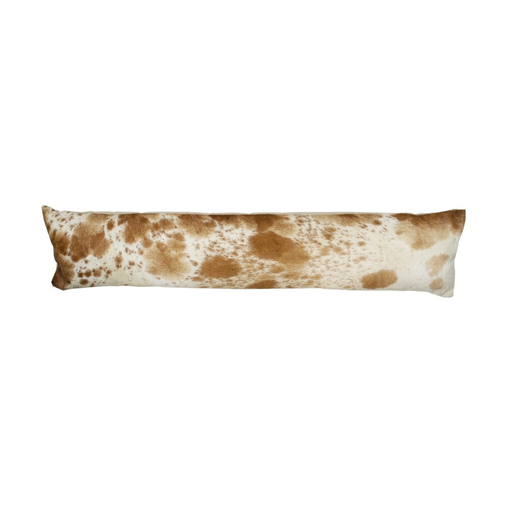 Bílo-hnědý kožený dlouhý polštář z hovězí kůže Cow brown - 90*20*10cm