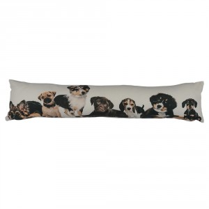 Bílý bavlněný dlouhý polštář se štěnátky Puppies - 90*20*10cm