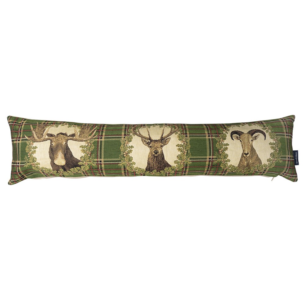 Béžovo-zelený gobelinový dlouhý polštář s jelenem Deer - 90*15*20cm Mars & More