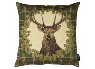 Gobelínový polštář s jelenem v zeleném károvaném okraji - 45*15*45cm