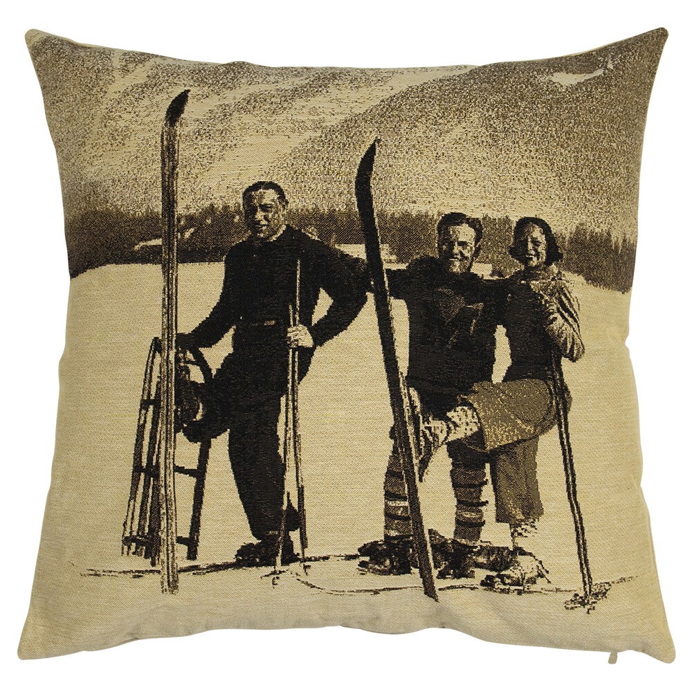 Gobelínový retro polštář s lyžaři a dobovými lyžemi Ski club - 45*15*46cm