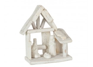 Bílý dřevěný Betlém s porcelánovými postavičkami Nativity wood - 16*10*19 cm